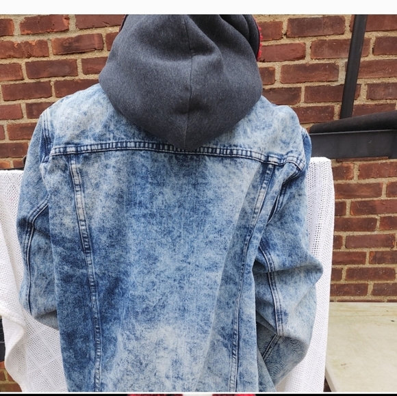 Vintage 80s Company One acid washed Denim hoodie Jacket XL-L - Picture 13 of 14